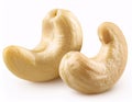 Two whole cashews with a distinctive curved shape Royalty Free Stock Photo