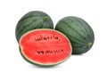 Two whole and half of red watermelon isolated on white Royalty Free Stock Photo