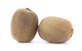 Two whole kiwis on a white background, one vertically, the other horizontally Royalty Free Stock Photo