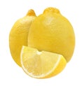 Two whole lemons and cut a piece isolated on white background with clipping path Royalty Free Stock Photo