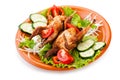 Two whole quail with cucumber, tomatoes and onion Royalty Free Stock Photo