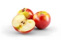 Two whole red apples fruit with one half of apple slice isolated on white Royalty Free Stock Photo