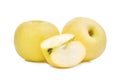 Two whole and slice of golden or yellow apple fruit isolated Royalty Free Stock Photo