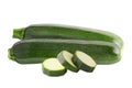 Two whole zucchini and slices isolated on white Royalty Free Stock Photo