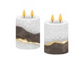 Two-wick candles. Modern natural home decoration with burning light and fragrance. Aromatic scented 2-candlewick