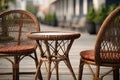 Two wicker chairs and a table. AI Generated Royalty Free Stock Photo