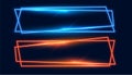two wide neon frames banner in blue and orange color Royalty Free Stock Photo
