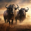 Two wildebeests stands on reare Royalty Free Stock Photo