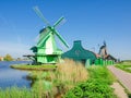 Windmills in ethnographic open-air museum Zaanse Schans, Netherlands Royalty Free Stock Photo