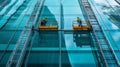 Two Window Cleaners Working on a Modern Glass Building Royalty Free Stock Photo