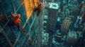 Two Window Washers Suspended on Ropes Outside a Skyscraper Royalty Free Stock Photo