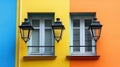 two windows and a lamp on a building Royalty Free Stock Photo