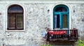 Two windows on old building in Crimia, Yalta Royalty Free Stock Photo