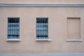 Windows of an old one-storey Moscow house, a mortgaged window, minimalism