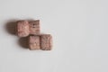 Two wine cork stoppers on beige background. Top view Royalty Free Stock Photo