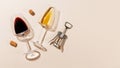 Two wine glasses alongside a corkscrew and several corks Royalty Free Stock Photo
