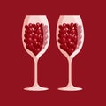 Two wine glasses with hearts. Many little red hearts in two wine glasses. Valentines day concept. Vector illustration.