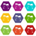 Two wine glasses icon set color hexahedron Royalty Free Stock Photo