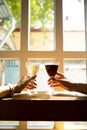 Two wine glasses with splash of red and white wine Royalty Free Stock Photo