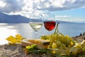 Two wineglasses, cheese and grapes Royalty Free Stock Photo