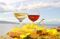 Two wineglasses, cheese Royalty Free Stock Photo