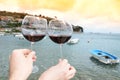 Two wineglasses in the hands Royalty Free Stock Photo