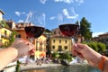 Two wineglasses in the hands Royalty Free Stock Photo