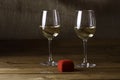 Two wineglasses and ring box Royalty Free Stock Photo