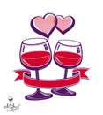 Two wineglasses vector artistic illustration, wedding couple Royalty Free Stock Photo