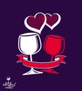 Two wineglasses vector artistic illustration, wedding couple Royalty Free Stock Photo