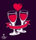 Two wineglasses vector artistic illustration, wedding couple Royalty Free Stock Photo