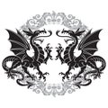 Two winged heraldic dragon and Victorian pattern