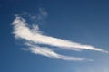 Two wispy white clouds in blue sky Royalty Free Stock Photo