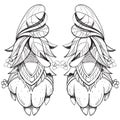 Two wolf paws. Shaman talisman for good luck. Sketch of tattoo outline drawing