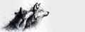 Two wolves in a black-and-white drawing, heads turned toward each other, facing in opposite directions Royalty Free Stock Photo