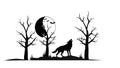 Two Wolves Howling at Moon in Spooky Forest, Mysterious Night, vector design Generative AI Royalty Free Stock Photo
