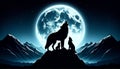 Two Wolves Howling Under a Full Moon Royalty Free Stock Photo