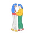 Two Woman Character Comforting Touching and Hugging Each Other Warmly Vector Illustration