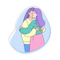 Two Woman Character Comforting Touching and Hugging Each Other Warmly Vector Illustration