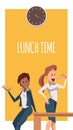 Two Woman Have Pizza for Lunch at Office Banner