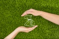 Two Woman's open hands making a protecting money bag Royalty Free Stock Photo