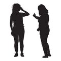 Two woman silhouette isolated on white background. Young women chatting with each other. Royalty Free Stock Photo