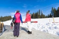 Two Woman Ski And Snowboard Resort Winter Snow Mountain Girls Holiday