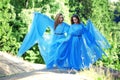 Two woman, twins in the forest Royalty Free Stock Photo