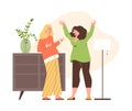Two women arguing and yelling at each other, flat vector illustration isolated.