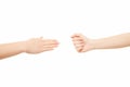 Two women arms, rock paper scissors, hand gesture