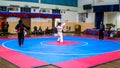 Two women athletes competes during the `Sukan Kombat 6 Penjuru` competition or fighting combat games.