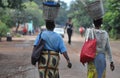 Two Women Balancing Baskets, in rural Zimbabwe, Africa