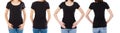 Two woman in black t-shirt : cropped image front and rear view, t-shirt set, mockup tshirt blank