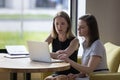 Two women colleagues working together using laptop Royalty Free Stock Photo